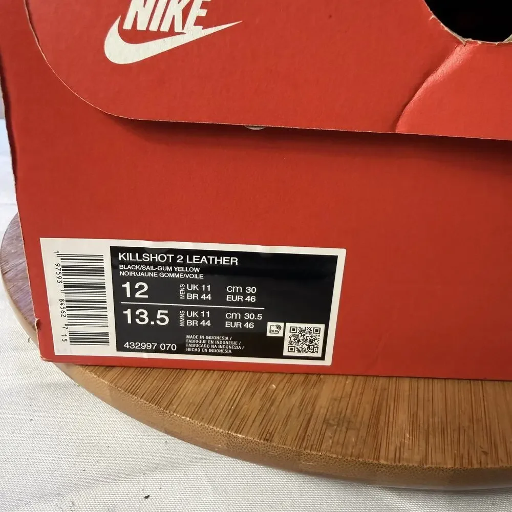 Men’s Size 12 - Nike Killshot 2 Leather Black Sail Gum 432997-070